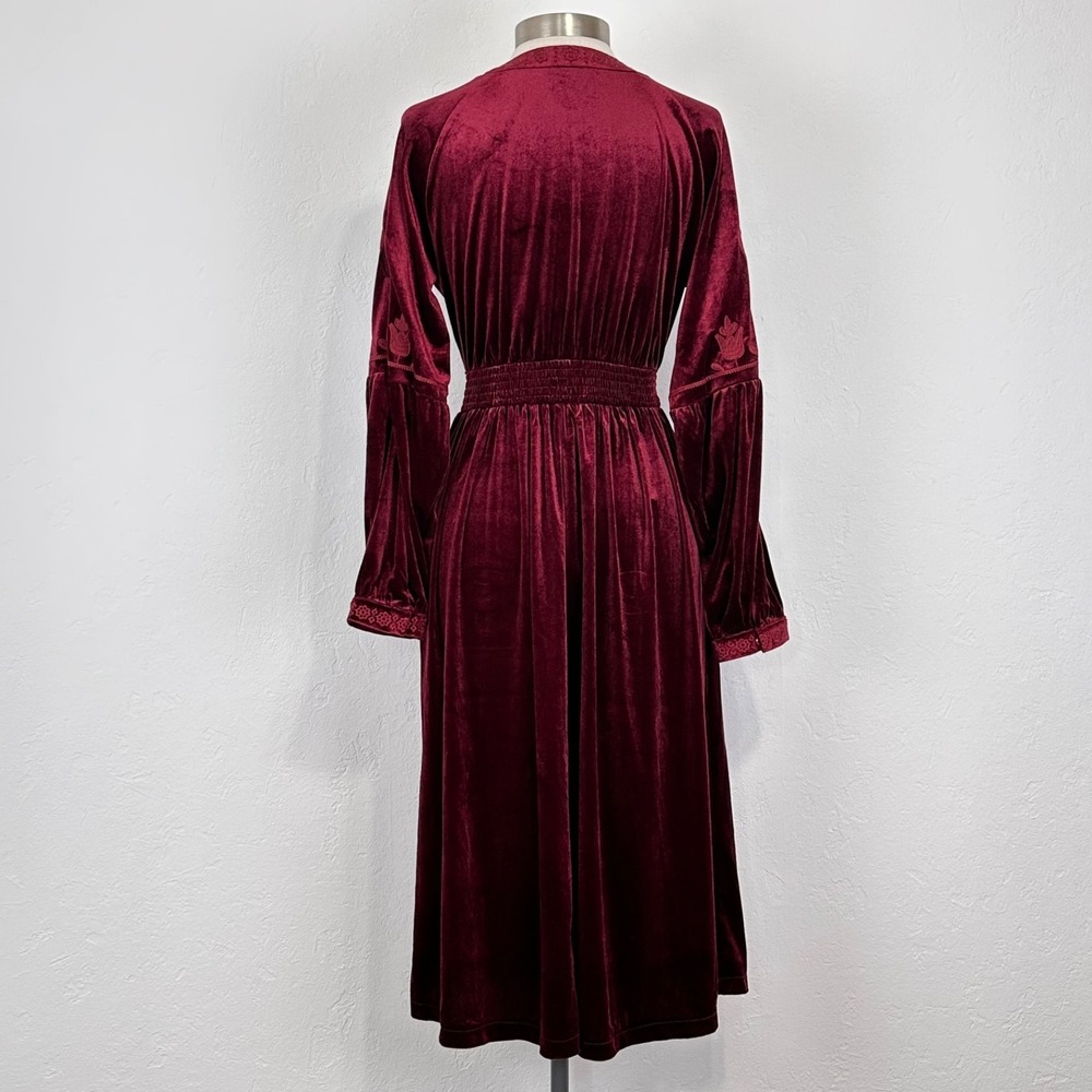 Whimsigoth Woodland Goth Renaissance Velvet Dress Small Burgundy Embroidered - Picture 5 of 9